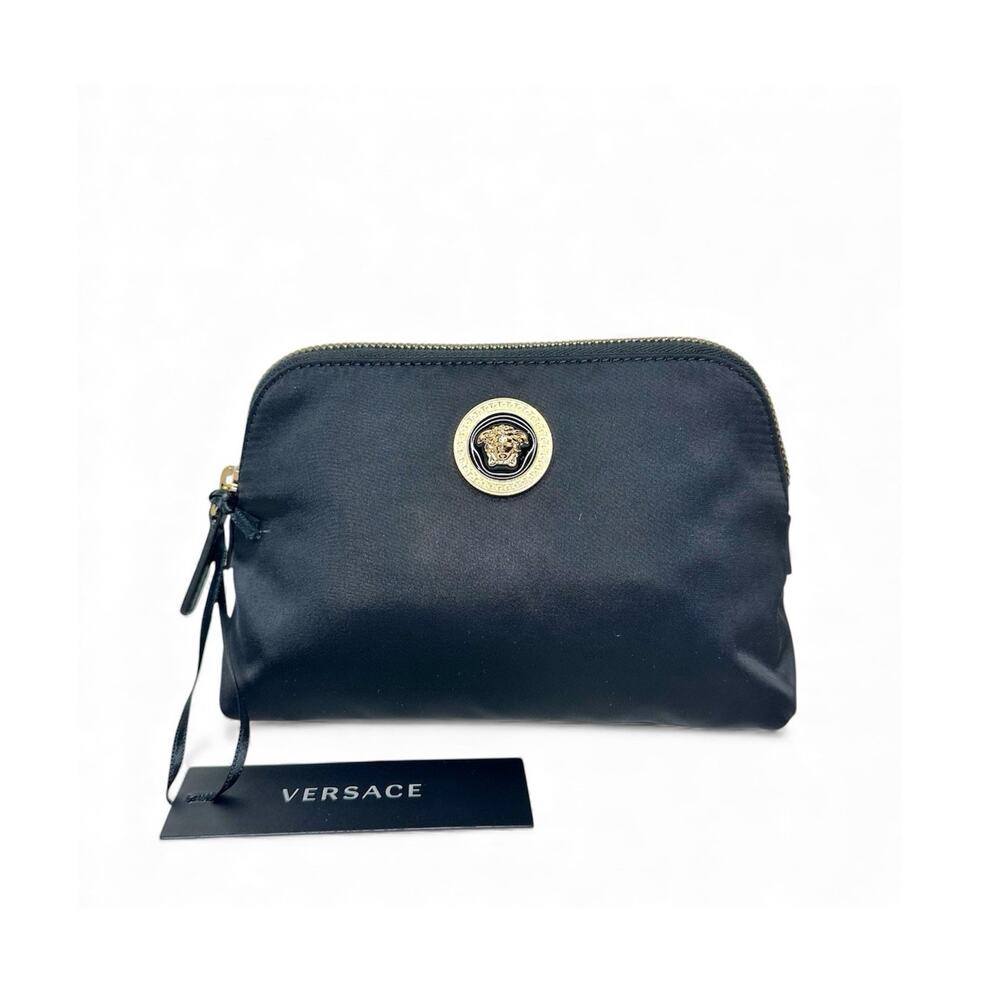 NWT Versace Medusa Makeup Pouch Cosmetic Bag Toiletry Case Black Nylon